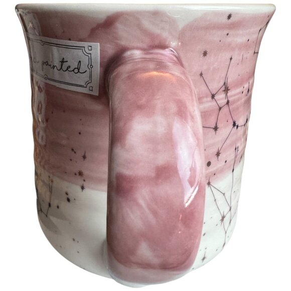 NWT Zodiac Celestial Mug Metallic Gold Stars Pink & White Hand-Painted 16-18oz - Picture 4 of 14